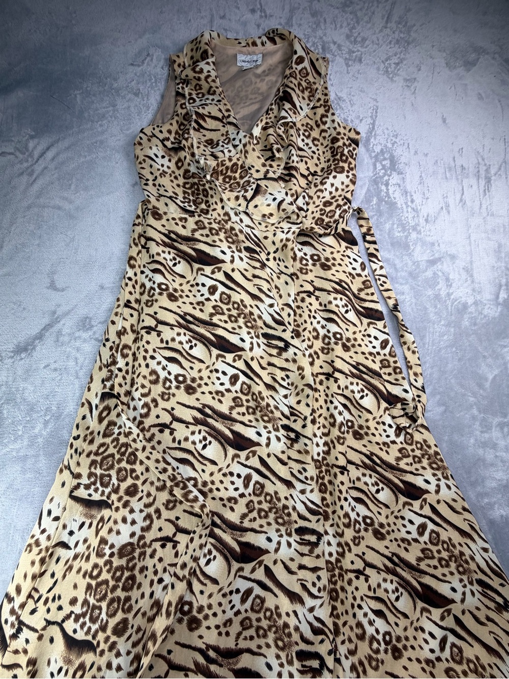 Sleeveless Animal Print Maxi Dress Guest Fall Wedding Party M